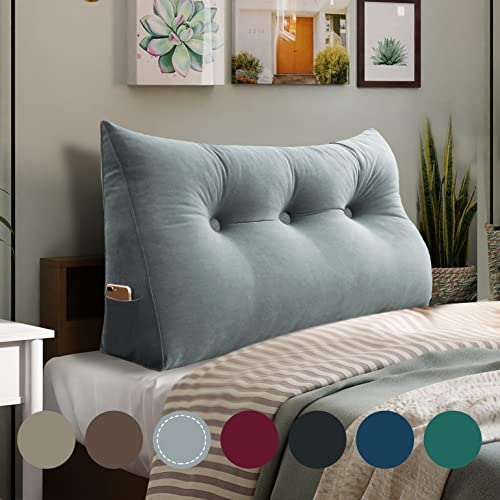 BNCKTRD Kopfende Großes Rückenkissen Bequemes Lesekissen und Rückenteil im Bett Rückenlehne Kopfkissen Langes XXL Kissen für Sofa, Couch, Wandkissen Polster Samt Grau 100cm