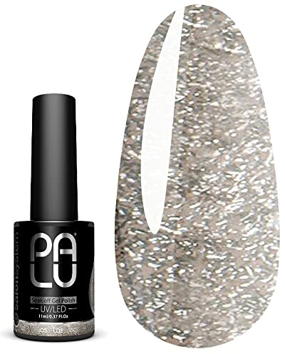 PALU – UV Nagellack LED Hybridlack – Gel Nagellack UV LAS VEGAS – Glatte Oberfläche – Hohe Pigmentierung – hält bis zu 3 Wochen – Professionelle Qualität Nageldesign – 11 g – FGL2 – Silber