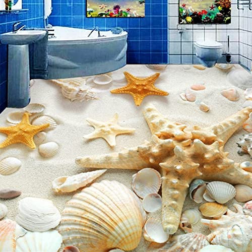 3D Floor Tiles Mural Wallpaper Modern Beach Shell Photo Wall Painting Sticker Bathroom Living Room PVC Waterproof Wear 3D Fresco,350 * 245cm