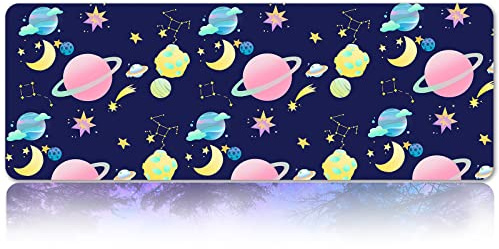 Space Mouse Pad Moon Planets Mousepad, XL Large Mouse Mat Colorful Stars Constellation, Rubber Base Non-Slip Rectangle Mouse Pad for Office Keyboard Child Kids Desk, 31.5 x 11.8 Inch