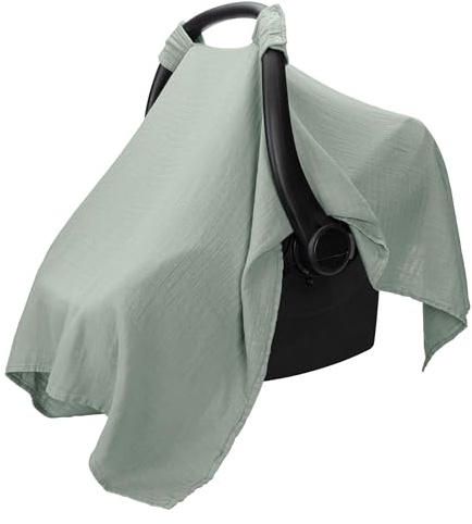 Comfy Cubs Muslin Baby Car Seat Cover - Soft Infant Car Seat Cover Fern | Breathable and Lightweight Muslin Cotton Baby Seat Cover - Designed in the US, Large Canopy for Sun Protection