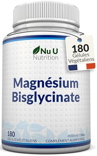 Magnesium Bisglycinat - 180 Vegane Kapseln nicht Tabletten - 3 Monats Vorrat - 200mg Elementares Magnesiumglycinat Pro Tag - Magnesiumbisglycinat für Männer & Frauen - Nu U Nutrition
