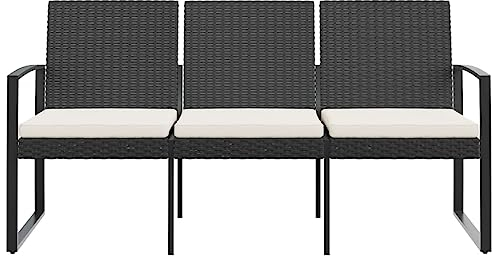 Festnight Gartenbank 3-Sitzer mit Kissen Outdoor-Bank Rattansofa 3 Sitzer Gartensofa 3 Sitzer Relaxbank 3-Sitzer Bank Rattanbank Sitzbank Garten Schwarz PP-Rattan
