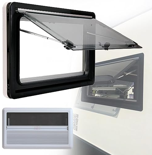 Ventana de caravana, establo de ventana de autocaravana con cortina opaca, Ventanas de Cristal acrílico para RV, Ventana de Empuje Externa del Remolque,600x600mm