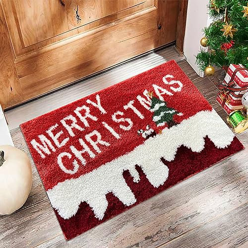 kingsea Weihnachts-Badematte, niedlicher Badteppich, superweich, Weihnachtsbadteppich, saugfähig, Badezimmer, rutschfest, Weihnachts-Badezimmer-Dekor für Schlafzimmer, Wohnzimmer, Badezimmer, rot,