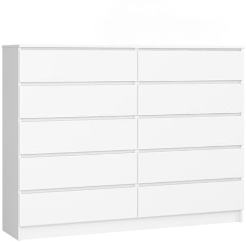 AKORD Commode K-160 avec 10 Tiroirs | Commode Classique pour La Chambre, Salon | Meuble de Rangement | L160 x H121 x P40 cm, Poids 80 kg | Blanche