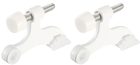 sourcing map Door Stoppers, 2Pcs 2-1/2 x 1-3/4 - Zinc Alloy Hinge Pin Door Stop, K Type Adjustable Door Stopper with Rubber Bumper Tips (White)