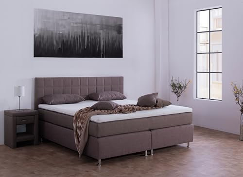 AUKONA Boxspringbett Leopold 120x200, Braun H2, 7 Zonen Taschenfederkern-Matratze, H2 H3 H4, Komfortschaum-Topper, Lieferung und Aufbau kostenlos