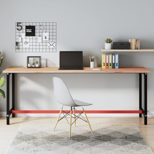 Festnight Werkbank Werktisch Werkbankgestell Metall Arbeitstisch Werkbank Metallgestell Tisch Holzwerkbank 220x55x81,5 cm Massivholz Buche und Metall