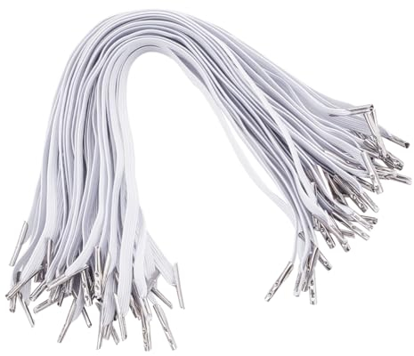 BENECREAT 100 Stück Elastische Stachelschnur, 26cm Weißes Flaches Elastisches Kordel-Stretch-Loop-Band, Elastisches Riemenband Mit Metall-Widerhakenenden Für Partyhut, Reise