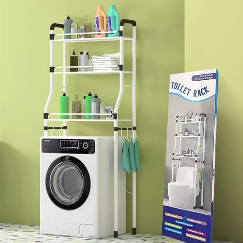 Scaffale Bagno Salvaspazio 3 Ripiani - Scaffale Sopra Lavatrice - Scaffale Salvaspazio Lavatrice - Mensola Portaoggetti Bagno - Mobile Lavatrice Salvaspazio - Scaffale Sopra Wc - Organizer Lavanderia
