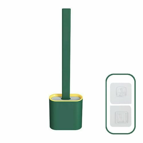 Toilet Brush | Bathroom Silicone Toilet Brush and Holder | Plastic Handle & Soft Flexible Bristles | Base for brush Anti-drip (Green)