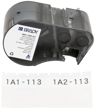 Brady Selbstlaminierendes Vinyl-Etikettenband für Etikettendrucker BMP51/BMP53/M511 - Klebeetiketten - Schwarz auf Weiß, Transparent (38,10 mm (B) x 7,62 m (L)) - M5C-1500-427