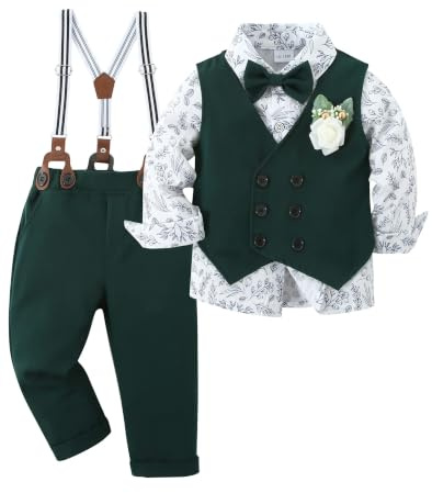 ZOEREA Baby Boy Gentleman Outfits Clothes Sets 1-5 Years Infant Birthday Party Wedding Long Sleeve Formal Dress Shirt+Bowtie+Vest+Boutonniere+Suspender Pants