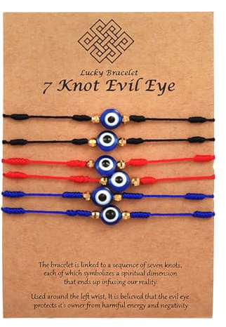 6 Stück Evil Eye Armband Blau Böser Blick Rotes Seil Armband Türkisches Auge Armband Glücksarmband,Handgefertigt,Verstellbar,Schutz Gegen den Bösen Blick,Kabbalah Glück Männer Armband Glücksarmband