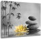LB Wandbilder Zen-Bambus Poster Grauer Stein Gelbe Blume Wanddruck Japanisches Spa Leinwand Bilder für Wohnzimmer Schlafzimmer Badezimmer Wand Deko,30x30cm Ungerahmt