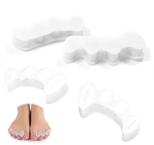 Koorium® 2 Pair Silicone Toe Separators (4 Pcs) - Relief for Bunions & Overlapping Toes, Foot Care Stretchers for Corns, Hammer Toes, Bunion Corrector & Pain Relief(2 Firm+2 Soft)
