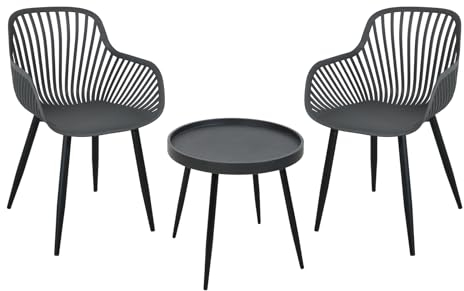 SVITA Philly Sitzgruppe Outdoor rund Gartenmöbel Balkonmöbel Set 3 teilig Grau/Schwarz