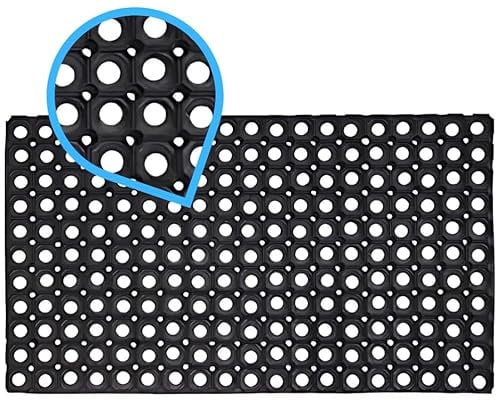 Trendi® Rubber Hollow Mat Outdoor Entrance Thick Children Playground Garden Safety Floor Matting Anti Fatigue Non Slip Drainage Black Door Mat Light Weight Washable Large Ramp Mat (60x100)