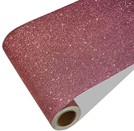 CRE8TIVE Rose Gold Glitter Wallpaper Border Peel and Stick Wallpaper Pink Glitter Fabric Contact Paper Self Adhesive Textured Wallpaper Vinyl Wrap for Furniture Cabinet Mirror Frame DIY 20cm x 200cm