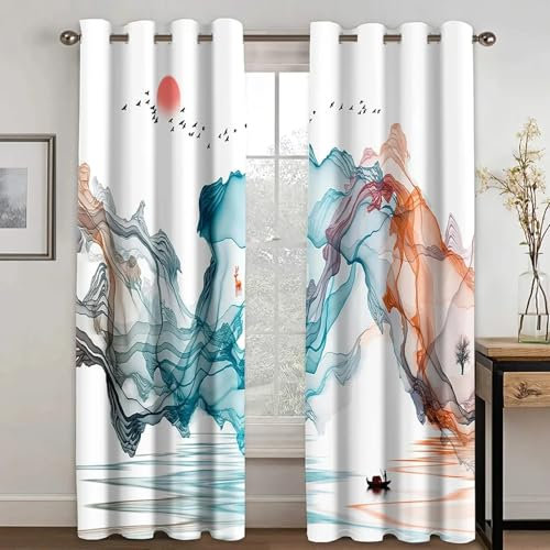 IKDZCM Style Chinois Peinture Chinoise Paysage Nuage Rideaux occultants pour Chambre Salon hôtel fenêtre Rideau drapé 2 Panneau WxH/2x250x245cm Rideau tamisant