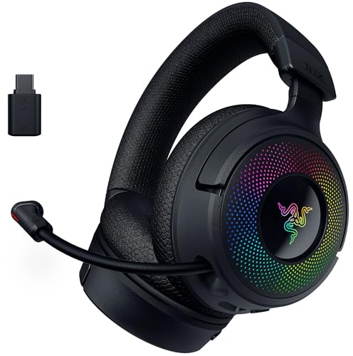 Razer Kraken V4 Gaming Headset, TriForce Titanium, 1.6 inches (40 mm) Driver, Clear and Powerful Sound, Retractable, HyperSpeed Wireless (2.4 GHz), Bluetooth Wireless (2.4 GHz), Bluetooth USB