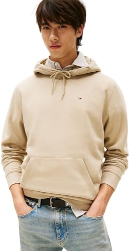 TOMMY JEANS Men’s Regular Fit Flag Fleece Hoodie, Beige (Silt), XL