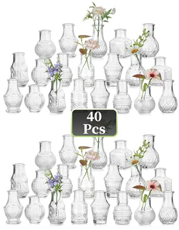 Hewory Small Vases for Table Decoration: 40pcs Glass Bottles Mini Flower Vase for Wedding - Vintage Bud Vases for Living Room