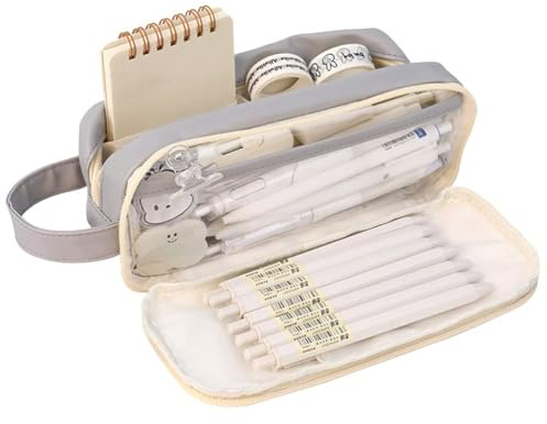 SHUOHONG Federmäppchen mit 5 Fächern, Mäppchen Wasserdicht, Ästhetisch, Mäppchen Mädchen Jungen, Federmappe Großer Schreibwaren-Organizer, Pencil Case für Kinder, Teenager, Studenten (Grau)