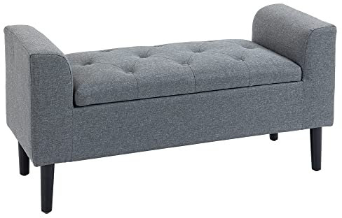 HOMCOM Sitzbank mit Stauraum, Polsterbank mit Leinenoptik, Holzbeine, Bettbank belastbar bis 130 kg, für Wohnzimmer Schlafzimmer Flur, 116 x 44 x 58 cm Hellgrau