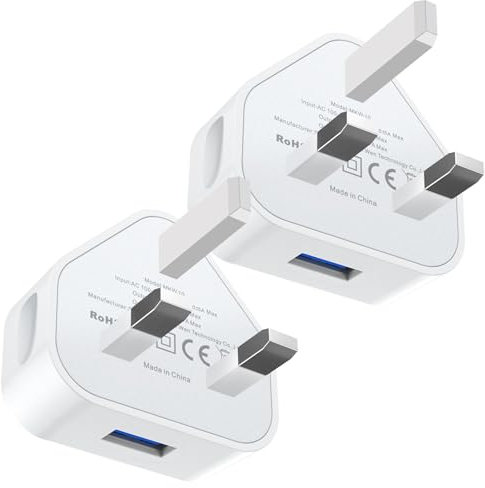 2-Pack USB Plug, USB Charger Plug Adaptor UK 3 Pin Mains Charger 5V 1A i Phone Charging Plug Adapter UK for iPhone Apple 14 13 12 11 Pro Max 10 XS X XR 8 7 6 6S Plus 5 SE 2020,i Pad Pro/Air/Mini