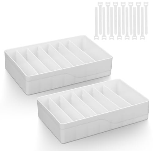 AIDUCHO 2 Stück Kabel Organizer Box, Kabel Aufbewahrungsbox mit 14 Kabelbinder und 7 Verstellbare Fächern, Ladekabel Organizer Box für Schreibtisch Lagerung, Büro, Hausgebrauch (2 Groß)