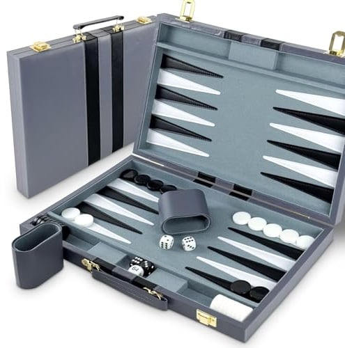 Lohofrnny Backgammon Set, 15 Klassisches Backgammon Koffer, 2 Spieler Brettspiel Tragbares Reise Strategie Spiel Set für Erwachsene Kinder