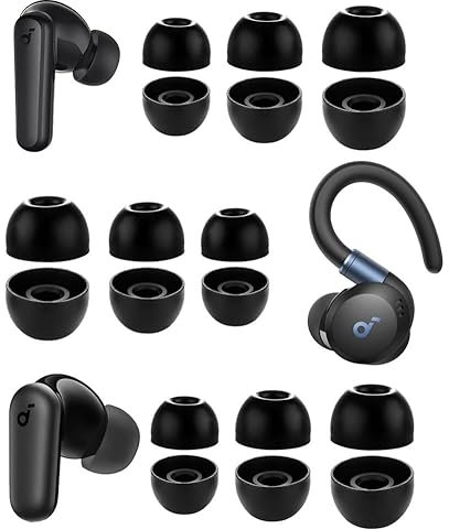 A-Focus [ 9 Pairs ] for Soundcore P20i / P30i / P40i / Sport X20 / Space A40 / Sport X10 Replacement Silicone Comfortable Eartips Cover Accessories Compatible with Soundcore Life A1 Black L/M/S