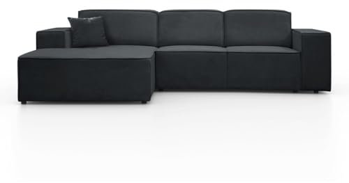 BEAUTY SOFA Pedro Ecksofa, Breite 267 cm, L Links, Velo 636, Dunkelgrau, Minimalistisches Design, Freistehend, Hochwertige Polsterung