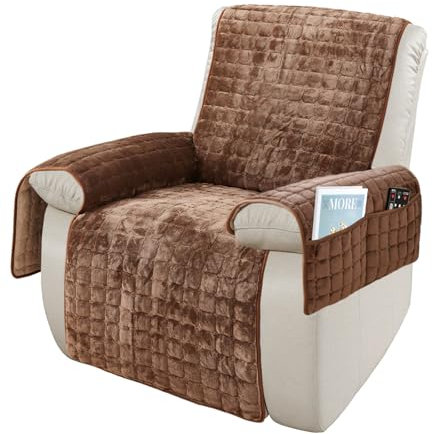 SEMGABO Sesselschoner für Relaxsessel, Fernsehsessel Schutzbezug, Sesselüberwurf mit Armlehnen, mit Taschen und Gummiband, Schutz vor Schmutz und Kratzern, Kaffee, 1 Sitz(53 * 190cm)