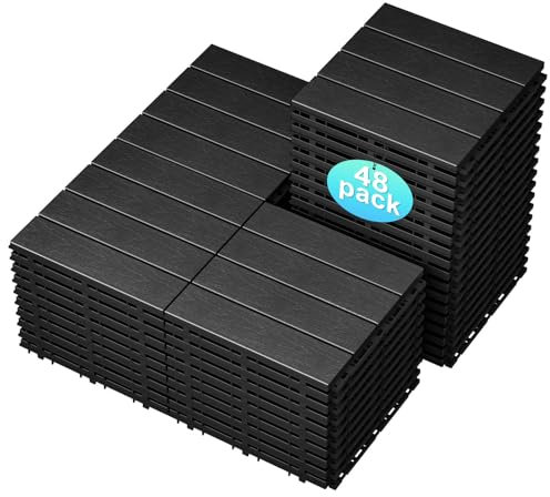 JUOIFIP Piastrelle decking 48 Pezzi pavimento pvc incastro da giardino pavimentazione per esterni in composito plastico ad incastro resistente alle intemperie per patio, balcone, cemento