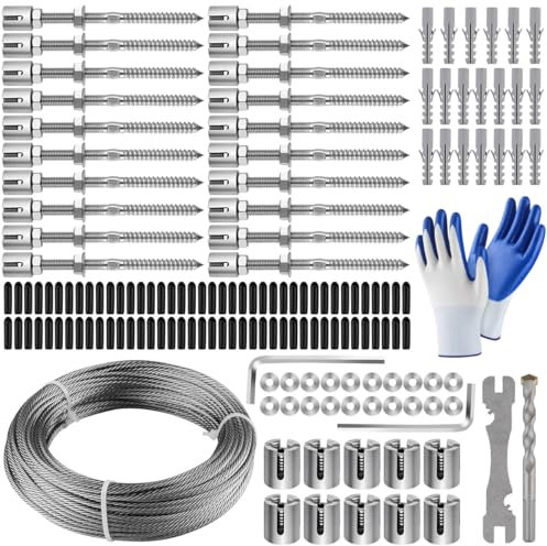 Rankhilfe aus Edelstahl für Kletterpflanzen, 30M Spalier auf Plantagenstandard, mit 3 mm Durchmesser, Set Drahtseile System Kit für Pflanzen mit Wall Mount Brackets, für Garten/Mauer/Beton/Zaun, Kabel