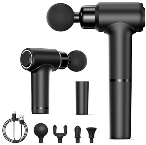 Anluomania Massaggiatore Professionalecon Manico Staccabile, 3200 RPM Pistola Massaggiante, 4 Testine Massaggianti, 6 Velocità, Pistola Massaggio Muscolare, per Rilassamento Alleviare Il Dolore