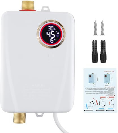 Mini Durchlauferhitzer, 3500W 220V, Untertischspeicher Mini Elektronischer Warmwasserbereiter, Elektronisch Geregelter Durchlauferhitzer mit Ablesbarer Led-Temperaturanzeige [Energieklasse A]