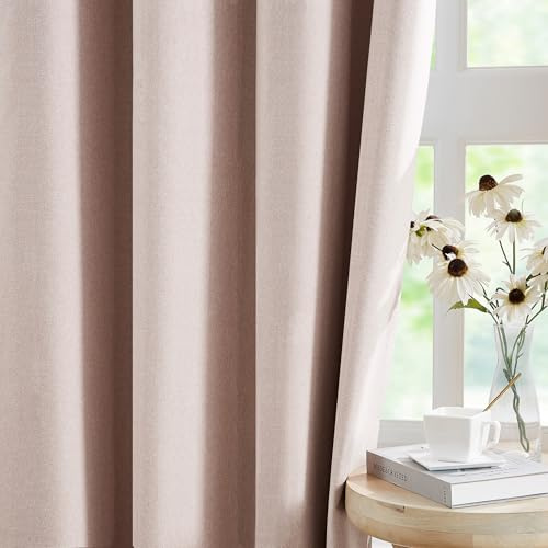 Treatmentex Pale Pink Linen Blackout Curtains 54 Inches Long for Bedroom Living Room Thermal Insulated Noise Reducing Linen Textured Blackout Window Curtain Panels, Grommet Top, 52 Wide