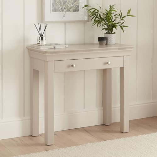 Wilmslow Dove Grey Painted 1 Drawer Dressing Table Desk | Compact Solid Wood Vanity or Writing Desk | French Style Bedroom Furniture | Sustainable Timber | 20-Year Guarantee