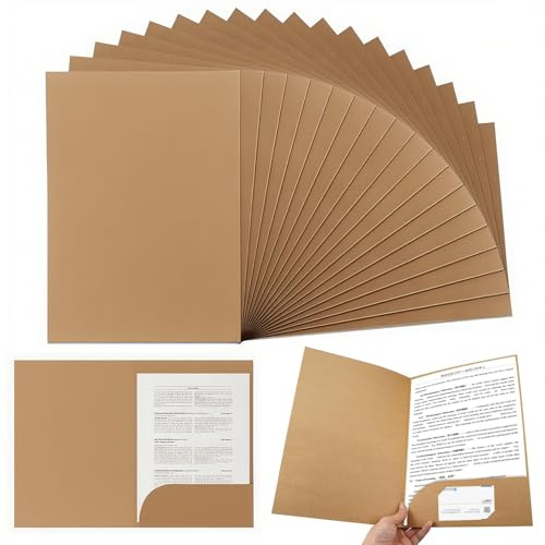 Kraft Mappe, 20 Stück Kraftpapier Dokumentenmappe, Präsentationsmappe Mappe Kraftpapie, A4 Ordner mit Visitenkartenschlitz, Ordner mit Tasche, für Buro, Konferenz, Business(Braun)
