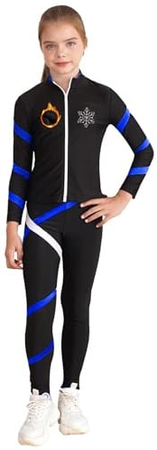 JIZYO Eislaufbekleidungssets Mädchen Eiskunstlauf Anzug Thermo Anzüge Trainingsanzug Hose Leggings Polarfleece Jacke Warm Teilsportanzug Eislauf Sport Turnen Tanz B Blau 134-140