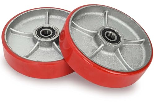bimiti 2 Stück Hubwagenrollen Polyurethane/PU Ø180 x 50 mm, Achse 20 mm inkl. Kugellager Rollen für Hubwagen Ersatzrollen, Swivel Castor for Pallet Trucks,Max. Belastung 3000 KG
