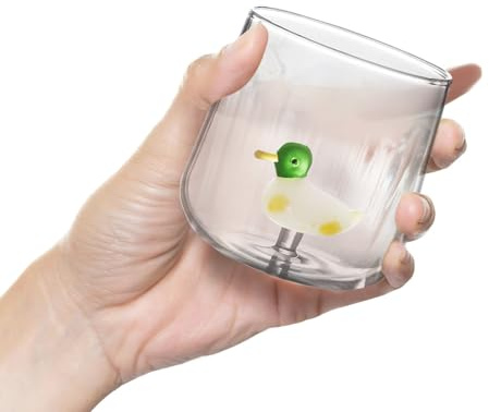 SHINEOFI Bicchiere in Vetro da 300ml a Forma di Anatra Design Unico e Stabile, per Acqua, Succo e Latte in Casa, Albergo e Locale