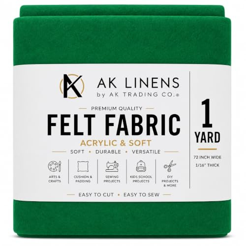 AK Trading CO. 72-Inch Wide 1/16” Thick Acrylic Felt Fabric for Arts & Crafts, Cushion and Padding, Sewing Projects, Kids School Projects, DIY Projects & More. - Green, 1 Yard
