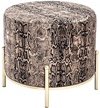 HAKU Hocker Gold, Motiv, MDF, Metall, Textilgewebe - Maße: H 40 cm x Ø 48 cm, Style: Art Deco