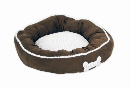 Petmate Hundebett aus Schaffell, rund, mit Knochenapplikation, 56 cm, Espresso