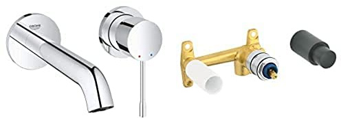 GROHE Essence Bundle | Badarmatur - 2-Loch-Waschtischarmatur für die Wandmontage + Unterputz-Einbaukörper